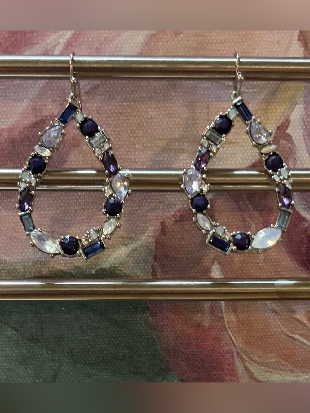 Blue and White Rhinestone Teardrop Earrings